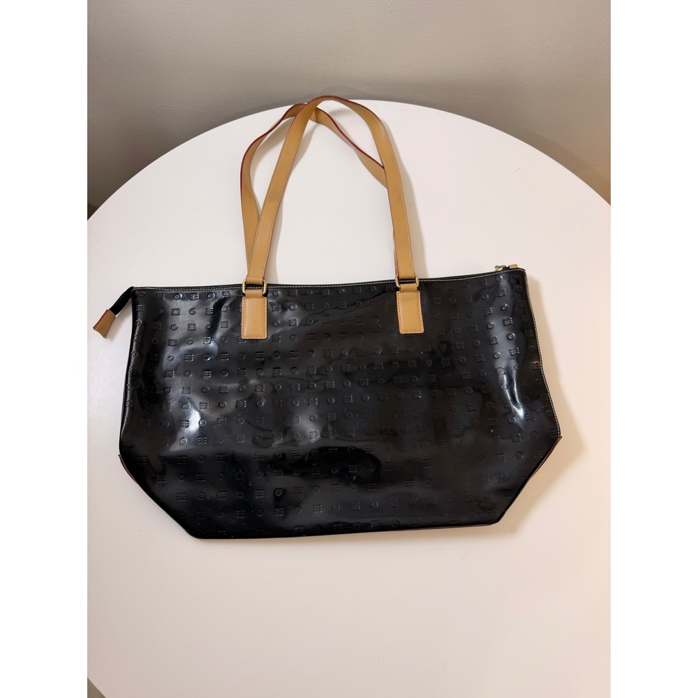 Arcadia Tote Bag Womens Large Black Excellent Italian Patent Leather Monogram